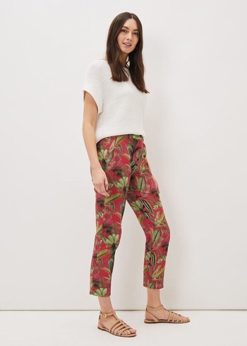 Phase Eight Desta Tropical Print Trousers Pink Canada | PFYKJR-143